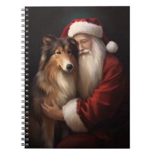Rough Collie With Santa Claus Festive Christmas  Notebook