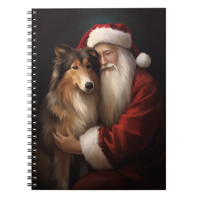 Rough Collie With Santa Claus Festive Christmas  Notebook (Front)