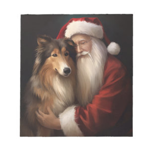 Rough Collie With Santa Claus Festive Christmas Notepad