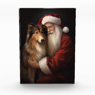 Rough Collie With Santa Claus Festive Christmas  Photo Block