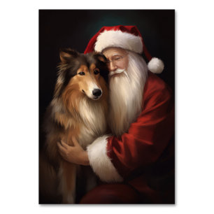 Rough Collie With Santa Claus Festive Christmas  Table Number