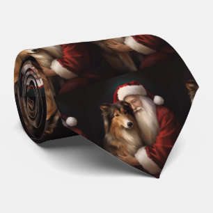 Rough Collie With Santa Claus Festive Christmas  Tie