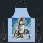 Rough Collie with Snowman Christmas Apron<br><div class="desc">Beautiful rough collie Christmas art. Wonderful Holiday merchandise gift ideas for the Collie lover on your shopping list.</div>