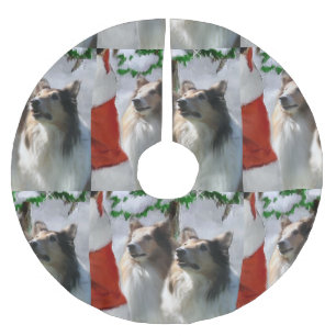 Rough Collies Meet Santa Christmas Brushed Polyester Tree Skirt