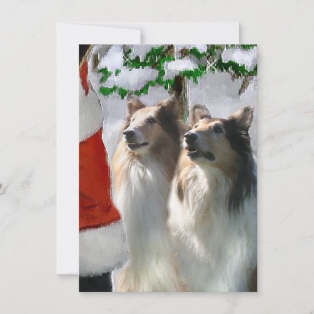 Rough Collies Meet Santa Christmas Card (Front)