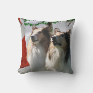 Rough Collies Meet Santa   Christmas Cushion