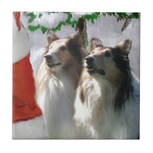 Rough Collies Meet Santa   Christmas Tile