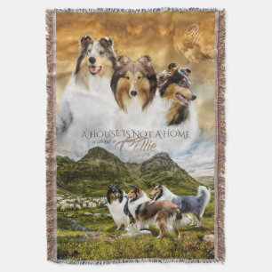 Rough Collies Sheep Herding & Portrait + Quote - Throw Blanket