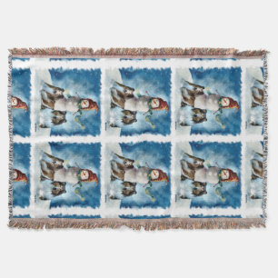 Rough Collies with Snowman Christmas Throw Blanket