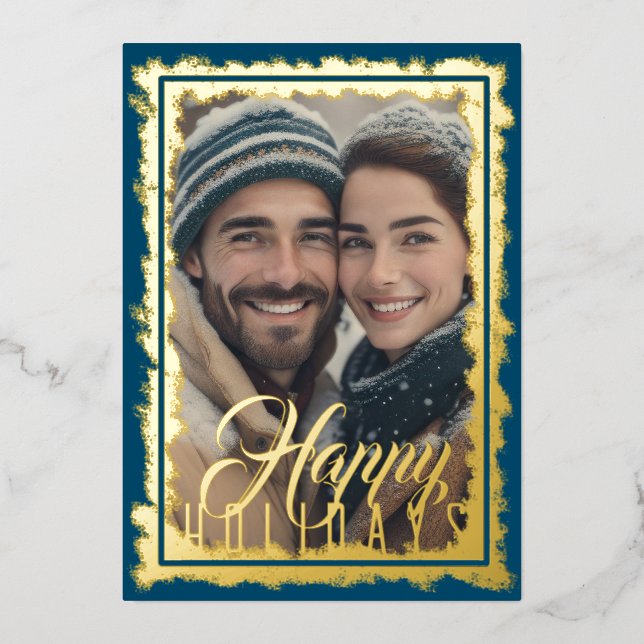 Rough Frame for Photo Happy Holidays Foil Holiday Card (Front)