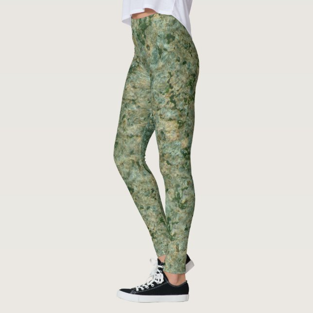 Rough Geology Neutral Green Rock Texture Leggings (Left)