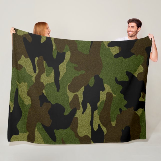 Rough Green Camo Military Custom Fleece Blankets (In Situ)