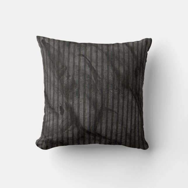 Rough grey stripes over stained abstract drawing cushion (Front)