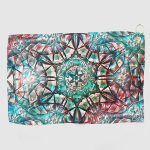 Rough kaleidoscope in burnt cyan by red strokes golf towel