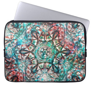 Rough kaleidoscope in burnt cyan by red strokes laptop sleeve