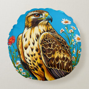 Rough legged hawk bird round cushion