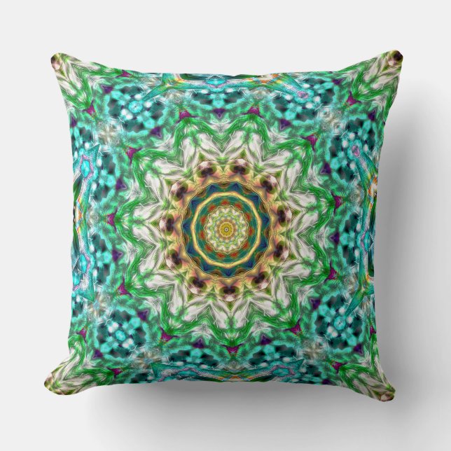 Rough metal aqua blue and green texture mandala    cushion (Front)