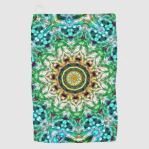 Rough metal aqua blue and green texture mandala golf towel