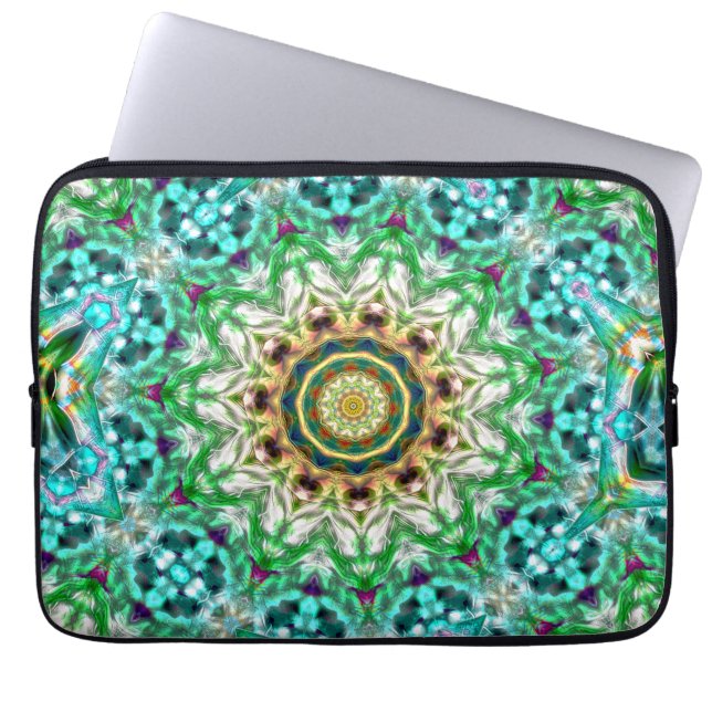 Rough metal aqua blue and green texture mandala    laptop sleeve (Front)