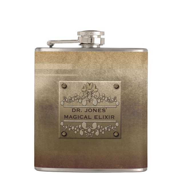 Rough Metal Plate Tarnished Hip Flask (Front)
