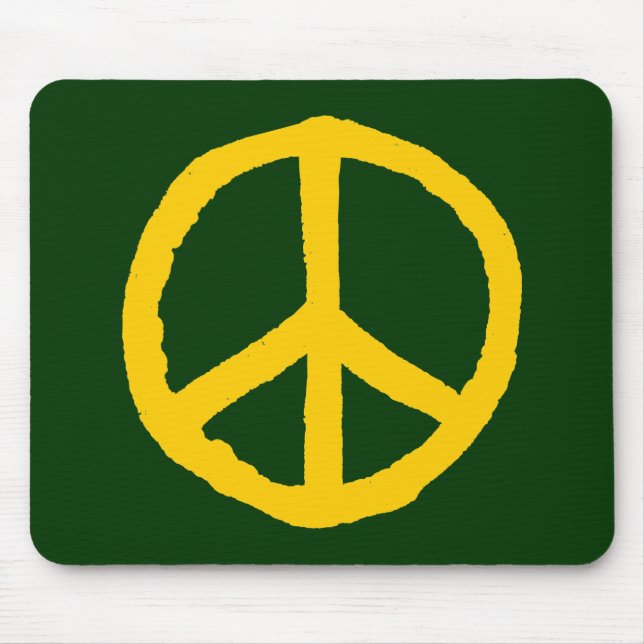 Rough Peace Symbol - Amber on Dark Green Mouse Mat (Front)