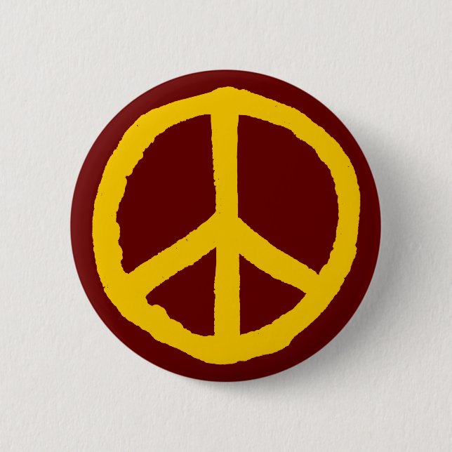 Rough Peace Symbol - Cream on Dark Maroon 6 Cm Round Badge (Front)