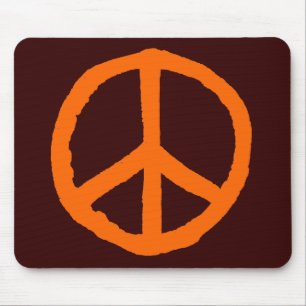 Rough Peace Symbol - Orange on Dark Brown Mouse Mat