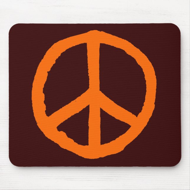 Rough Peace Symbol - Orange on Dark Brown Mouse Mat (Front)