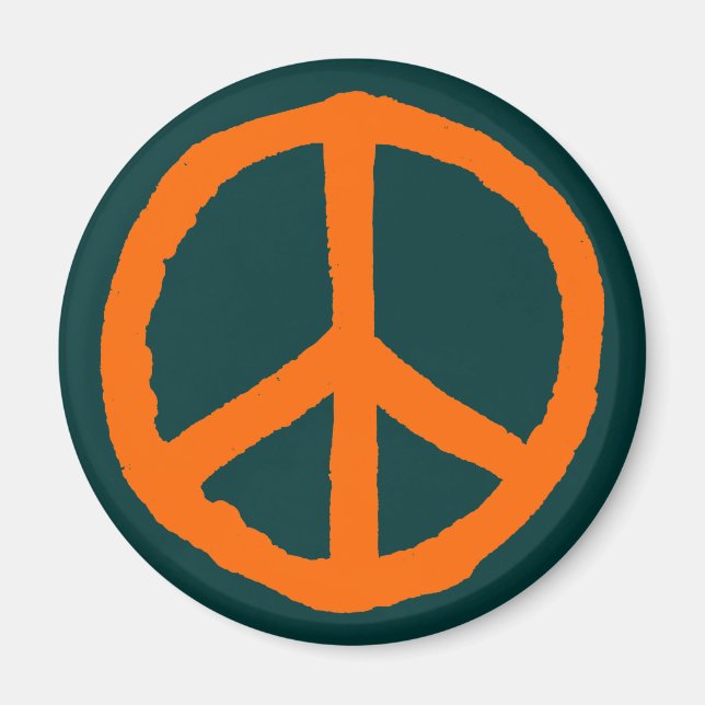 Rough Peace Symbol - Orange on Dark Green Magnet (Front)