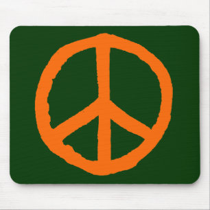Rough Peace Symbol - Orange on Dark Green Mouse Mat