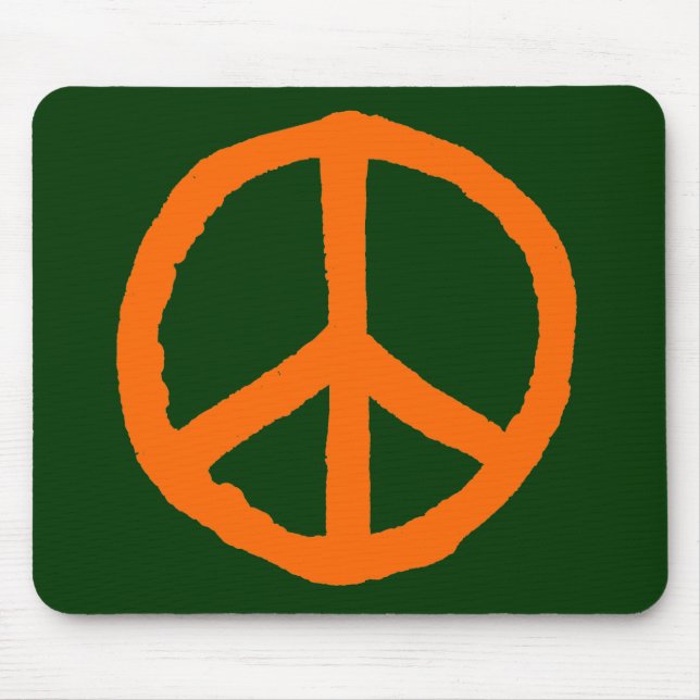 Rough Peace Symbol - Orange on Dark Green Mouse Mat (Front)