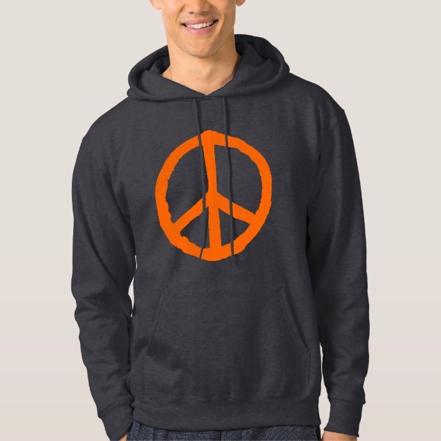 Rough Peace Symbol - Orange on Dark Hoodie (Front)