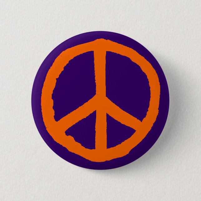 Rough Peace Symbol - Orange on Deep Purple 6 Cm Round Badge (Front)