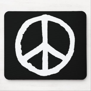 Rough Peace Symbol - White on Black Mouse Mat