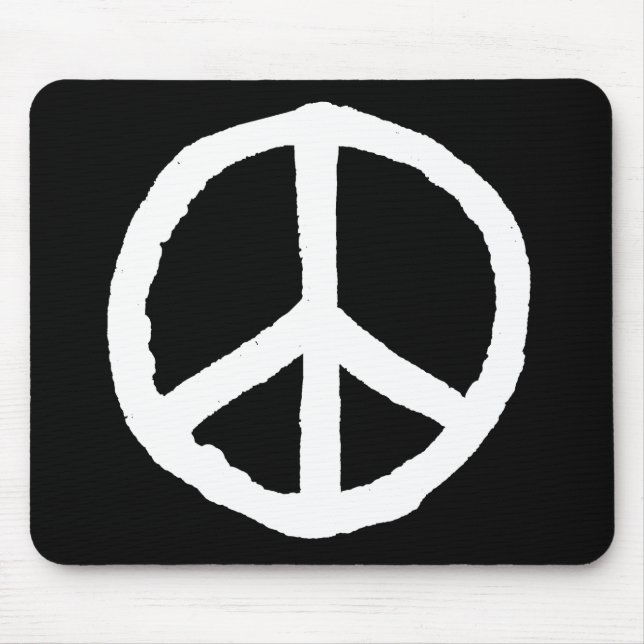 Rough Peace Symbol - White on Black Mouse Mat (Front)