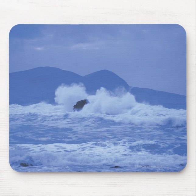rough seas crashing against a rocky shore mouse mat (Front)