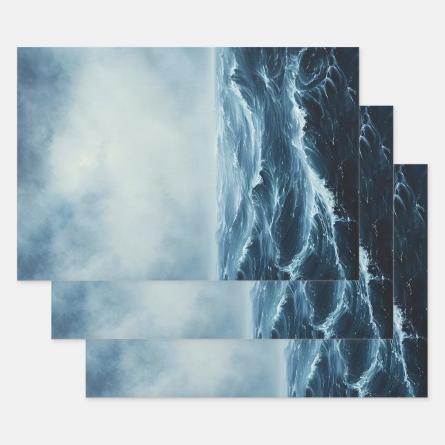 Rough Seas Ocean Waves Decoupage Wrapping Paper Sheet (Set)
