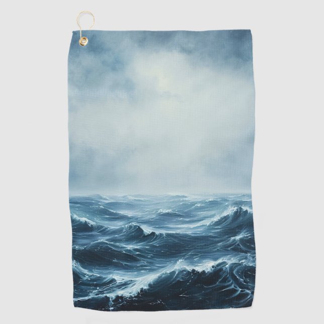 Rough Seas Ocean Waves Golf Towel (Front)