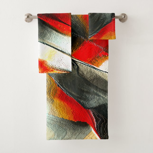 Rough silvery rock over burning ember, intensity bath towel set (Insitu)