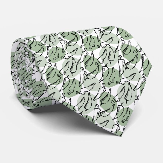 Rough Sketch Chile Peppers on Green Tie (Rolled)