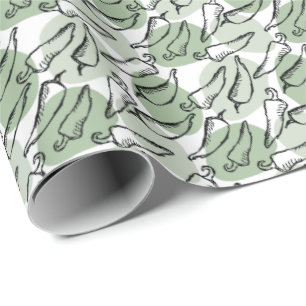 Rough Sketch Chile Peppers on Green Wrapping Paper