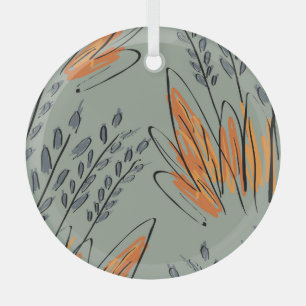 Rough Sketched Grass Ethnic Design Glass Tree Decoration