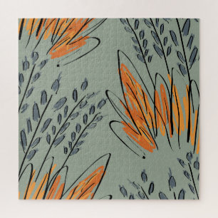 Rough Sketched Grass Ethnic Design Jigsaw Puzzle