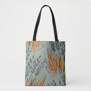Rough Sketched Grass Ethnic Design Tote Bag