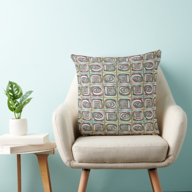 Rough stained mosaic of squares with spiral design cushion (Chair)