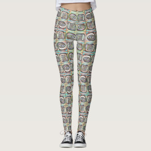 Rough stained mosaic of squares with spiral design leggings