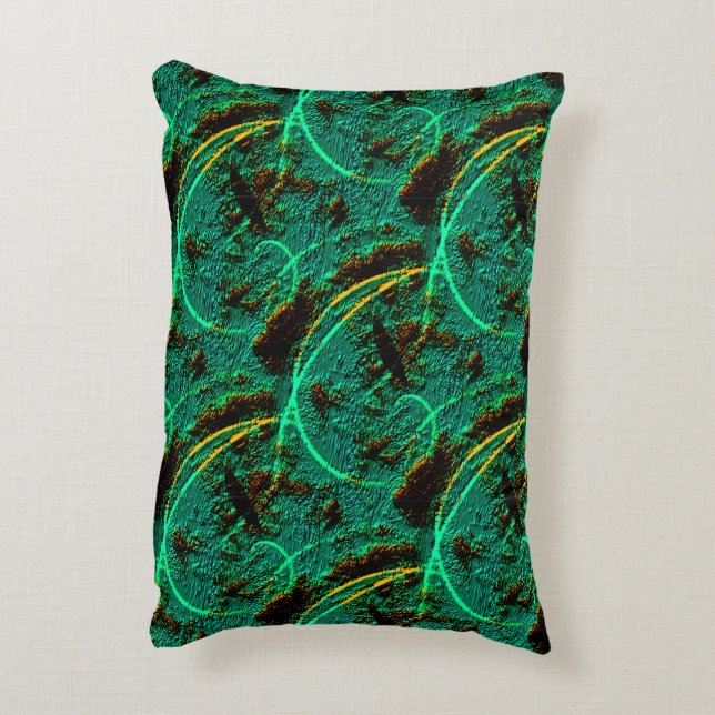 Rough texture dark green cyan with brown craters decorative cushion (Back(Vertical))