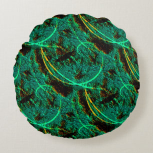 Rough texture dark green cyan with brown craters round cushion