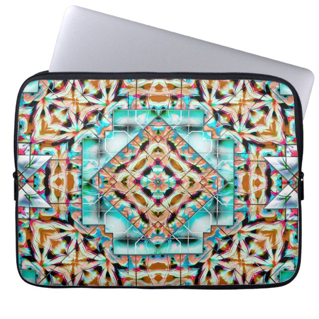 Rough texture mix with silver plates, kaleidoscope laptop sleeve (Front)