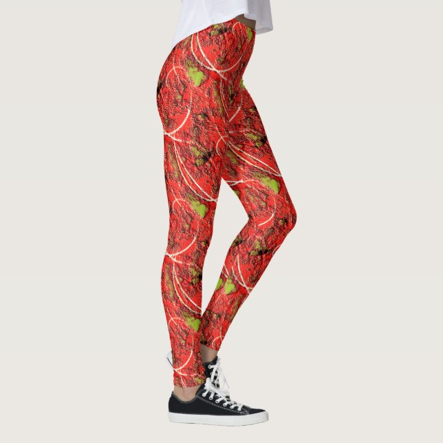 Rough texture reddish coral with green craters  leggings (Right)